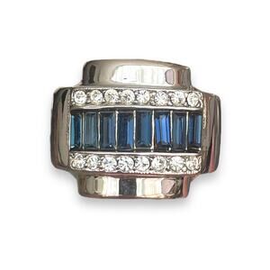 Kenneth Jay Lane Silver Ring with Blue and Clear Stones